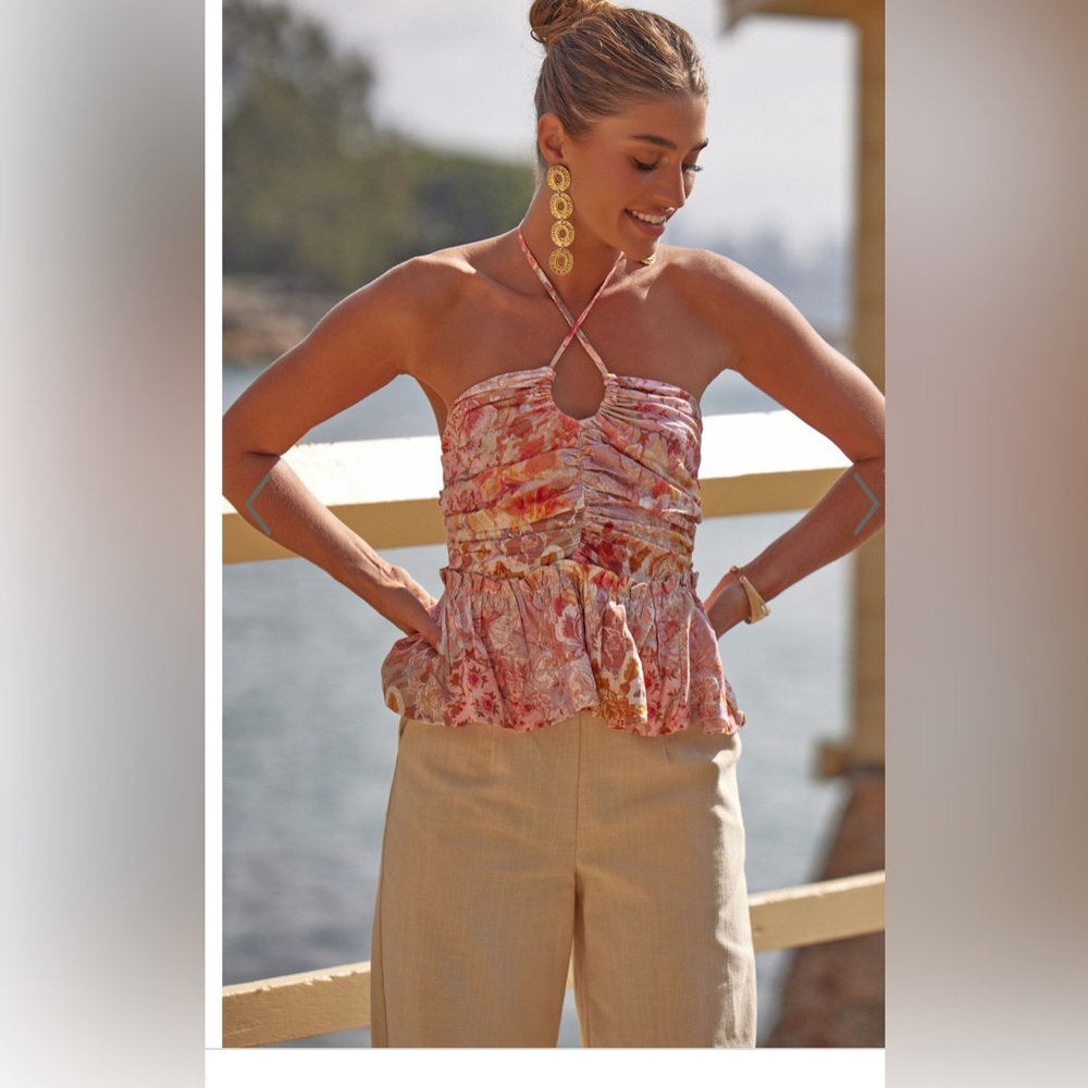 Women's Pink and Orange Halter Top